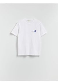 Reserved - T-shirt z nadrukiem NASA - biały. Kolor: biały. Materiał: bawełna, dzianina. Wzór: nadruk