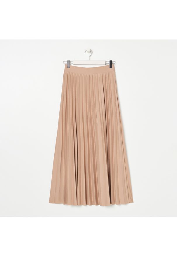 Sinsay - Dzianinowa plisowana spódnica - Kremowy. Kolor: kremowy. Materiał: dzianina