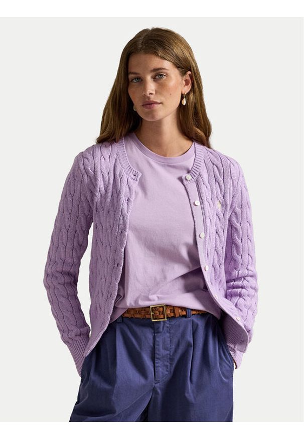 Polo Ralph Lauren Kardigan 211971868506 Fioletowy Slim Fit. Typ kołnierza: polo. Kolor: fioletowy. Materiał: bawełna