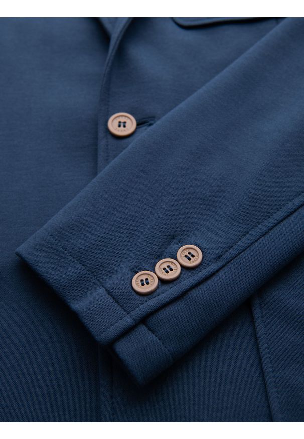 Ombre Clothing - Marynarka męska SLIM z dzianiny o subtelnej strukturze – ciemnoniebieska V6 - Rozmiar: XXL. Okazja: do pracy. Kolor: niebieski. Materiał: dzianina. Wzór: kolorowy. Styl: klasyczny
