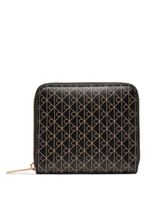 Calvin Klein Mały Portfel Damski Emblem Aop Square Zip Around LV04F1089G Czarny. Kolor: czarny. Materiał: skóra