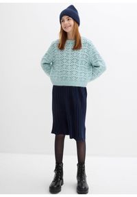 bonprix - Gruby sweter w ażurowy wzór. Kolor: szary. Wzór: ażurowy #3