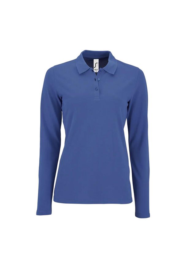 SOL'S - Damska Koszulka Polo Z Długim Rękawem Perfect Pique. Typ kołnierza: polo. Kolor: niebieski. Długość rękawa: długi rękaw. Długość: długie
