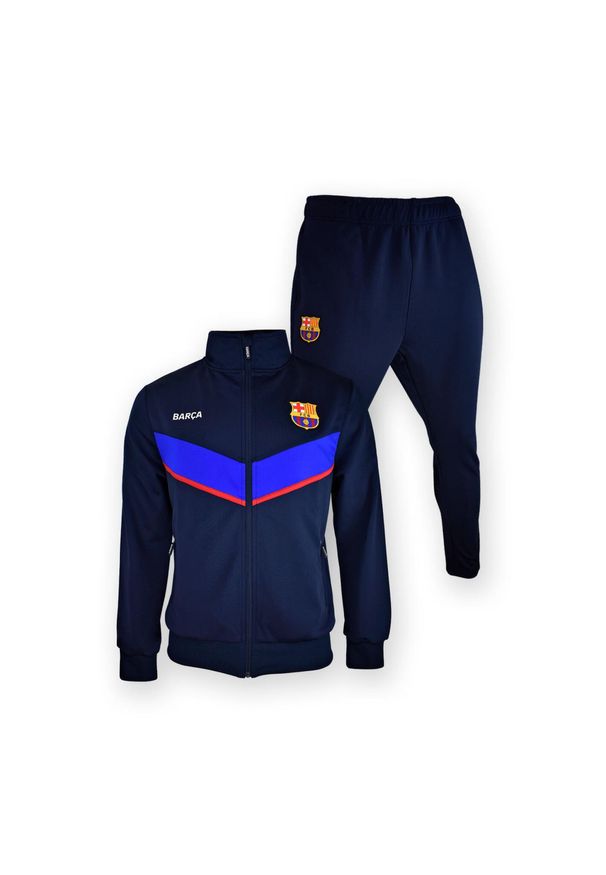 Dres piłkarski dla chłopców FC Barcelona Chandal Barca Iconic Junior granatowy. Kolor: niebieski. Materiał: dresówka. Sport: piłka nożna