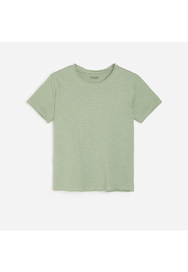 Reserved - Bawełniany t-shirt - Turkusowy. Kolor: turkusowy. Materiał: bawełna