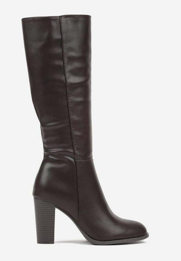 Born2be - Ciemnobrązowe Klasyczne Kozaki przed Kolano VICES na Słupku Unalora. Okazja: na spotkanie biznesowe, do pracy, na co dzień. Wysokość cholewki: przed kolano. Kolor: brązowy. Obcas: na słupku. Styl: klasyczny