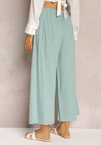Renee - Zielone Szerokie Spodnie z Gumką w Pasie Vithan. Kolor: zielony. Materiał: tkanina, bawełna #2