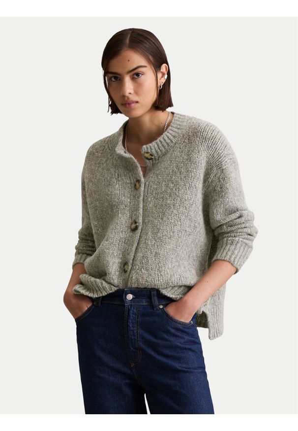 Marc O'Polo Kardigan 5000006923 Szary Relaxed Fit. Typ kołnierza: polo. Kolor: szary. Materiał: wełna