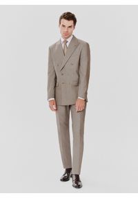Pako Lorente - PAKO LORENTE – Beżowa marynarka garniturowa w prążki. Kolor: beżowy. Materiał: poliester, wiskoza. Wzór: prążki #1