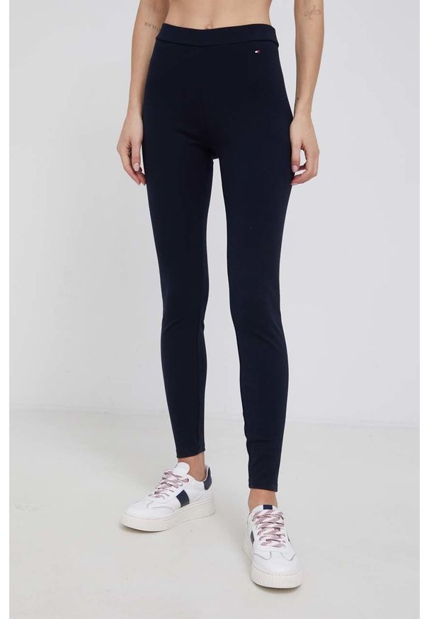 TOMMY HILFIGER - Tommy Hilfiger Legginsy damskie kolor granatowy z nadrukiem. Stan: podwyższony. Kolor: niebieski. Wzór: nadruk