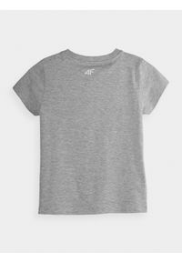 4f - T-shirt z nadrukiem dziewczęcy. Kolor: szary. Materiał: bawełna, dzianina. Wzór: nadruk #2