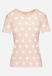 Born2be - Różowy T-shirt Bawełniany z Motywem Kwiatów Ozdobiony Cyrkoniami Atentia. Okazja: na co dzień. Kolor: różowy. Materiał: bawełna. Wzór: kwiaty, aplikacja. Styl: casual #7