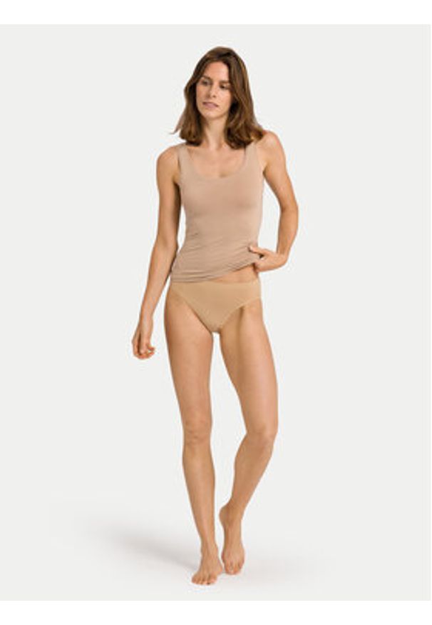 Hanro Top Touch Feeling 71814 Beżowy Slim Fit. Kolor: beżowy. Materiał: syntetyk