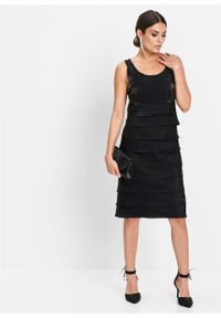 Sukienka z tafty z falbanami bonprix czarny. Kolor: czarny. Materiał: poliester, poliamid, wiskoza, materiał. Typ sukienki: ołówkowe #5