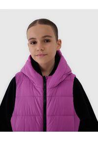 4f - 4F Bezrękawnik puchowy z wypełnieniem syntetycznym dziewczęcy - fioletowy 158 (12-13 lat). Okazja: na co dzień. Typ kołnierza: kaptur, kołnierzyk stójkowy. Kolor: fioletowy. Długość: długie. Wzór: gładki. Materiał: syntetyk, puch. Długość rękawa: bez rękawów. Sezon: lato. Styl: klasyczny, casual, sportowy #2