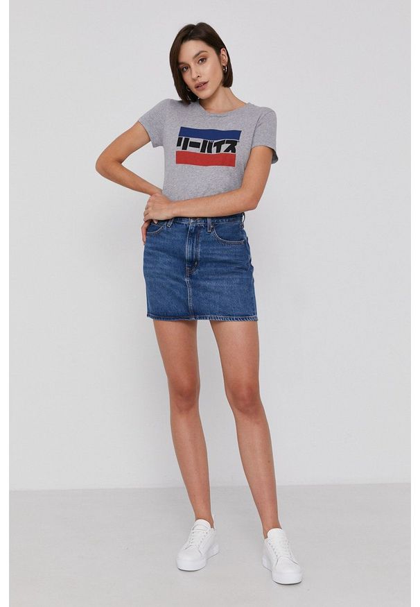 Levi's® - Levi's T-shirt bawełniany kolor szary. Okazja: na co dzień, na spotkanie biznesowe. Kolor: szary. Materiał: bawełna. Wzór: nadruk. Styl: biznesowy, casual
