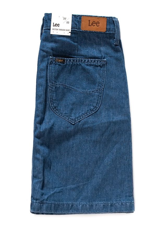 Lee - SPÓDNICA JEANSOWA LEE BUTTON THROUGH SKIRT BLUE L38ICLPK. Materiał: jeans. Wzór: jednolity