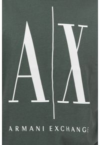 Armani Exchange - ARMANI EXCHANGE Szaro-zielony t-shirt męski z dużym logo. Kolor: zielony. Materiał: prążkowany #4
