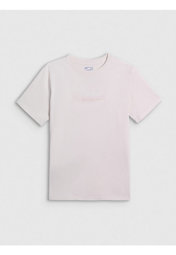 4f - 4F T-shirt regular z nadrukiem męski - beżowy XL. Okazja: na co dzień, na spacer. Kolor: beżowy. Materiał: bawełna, dzianina. Wzór: nadruk. Styl: casual