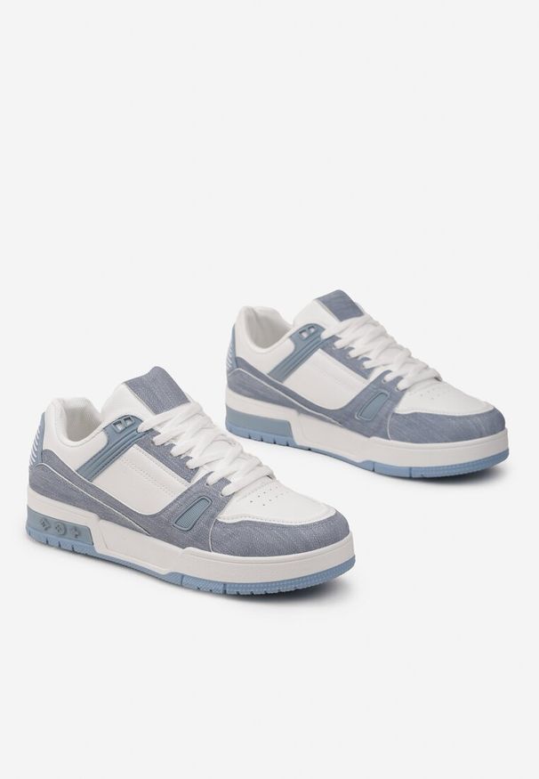 Renee - Niebieskie Sznurowane Sneakersy z Przeszyciami na Grubej Podeszwie Sillvina. Kolor: biały, niebieski