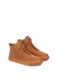 Kazar - Zamszowe sneakersy z cholewką do kostki. Zapięcie: pasek. Kolor: pomarańczowy. Materiał: syntetyk, zamsz. Szerokość cholewki: normalna #2