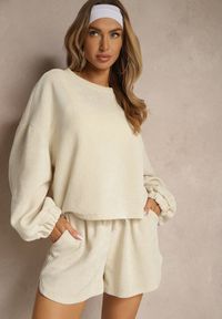 Renee - Beżowy Basicowy Komplet Szorty i Bluza Novirissa. Kolor: beżowy. Materiał: tkanina #5
