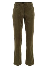 Spodnie sztruksowe ze stretchem Straight bonprix ciemnooliwkowy. Stan: obniżony. Kolor: zielony. Materiał: elastan, materiał, sztruks, bawełna #1