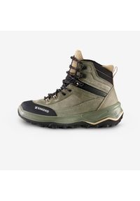 FORCLAZ - Buty trekkingowe damskie Forclaz MT100 skóra wodoodporne. Kolor: zielony, beżowy, brązowy, wielokolorowy. Materiał: skóra. Szerokość cholewki: normalna. Styl: sportowy