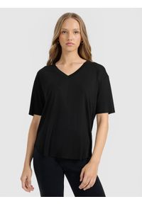 4f - 4F T-shirt oversize z modalem damski - czarny S. Okazja: na co dzień. Kolor: czarny. Styl: casual
