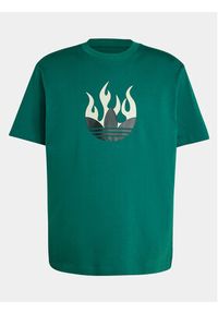 Adidas - adidas T-Shirt Flames Logo IS0177 Zielony Loose Fit. Kolor: zielony. Materiał: bawełna #4