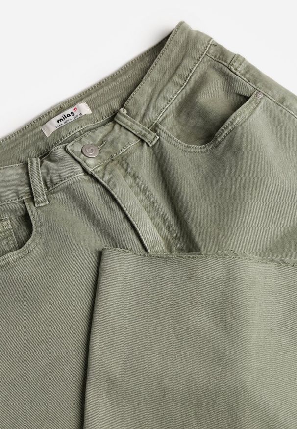 Renee - Ciemnobeżowe Jeansy o Szerokim Kroju z Bawełny High Waist Marquilla. Okazja: na co dzień. Stan: podwyższony. Kolor: beżowy. Długość: długie. Styl: casual