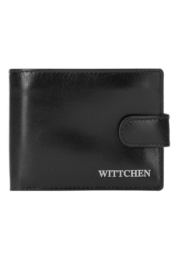 Wittchen - Damski portfel ze skóry na zatrzask. Kolor: czarny. Materiał: skóra