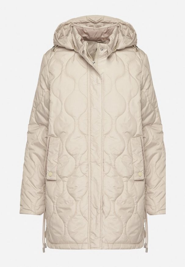 Born2be - Beżowa Kurtka Pikowana z Odpinanym Kapturem i Ozdobnymi Sznurkami Xaledis. Okazja: na co dzień. Kolor: beżowy. Materiał: jeans. Styl: elegancki, casual
