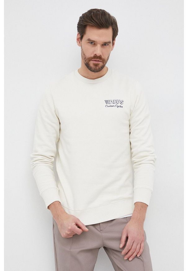 Deus Ex Machina Bluza bawełniana męska kolor kremowy z nadrukiem. Okazja: na co dzień. Kolor: beżowy. Materiał: bawełna. Wzór: nadruk. Styl: casual