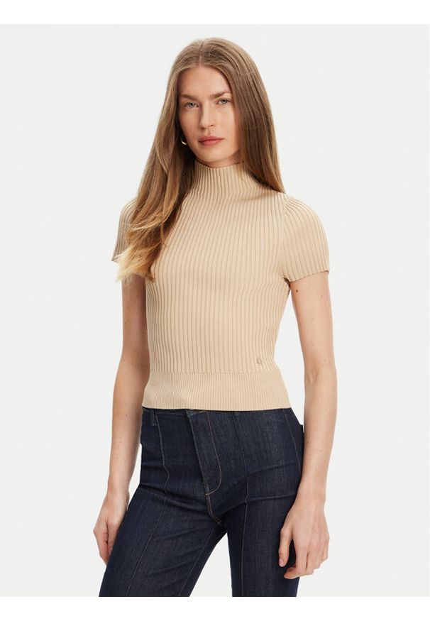 Guess Sweter W5YR04 Z0040 Beżowy Regular Fit. Kolor: beżowy. Materiał: syntetyk