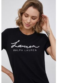 Lauren Ralph Lauren T-shirt damski kolor czarny. Okazja: na co dzień. Kolor: czarny. Materiał: dzianina. Wzór: haft. Styl: casual
