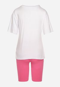 Born2be - Ciemnoróżowy Komplet Dresowy z T-shirtem i Szortami Typu Kolarki Tiimavee. Kolor: różowy. Materiał: dresówka