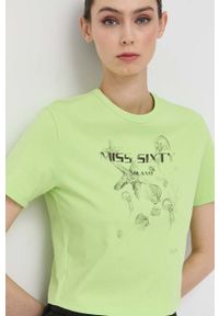 Miss Sixty t-shirt damski kolor zielony. Kolor: zielony. Długość rękawa: krótki rękaw. Długość: krótkie. Wzór: nadruk #2