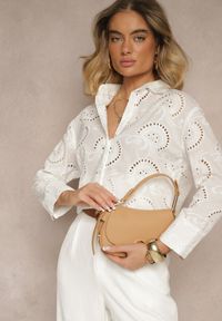 Renee - Biała Ażurowa Koszula z Bawełny o Klasycznym Kroju Ivelvania. Okazja: na co dzień. Kolor: biały. Materiał: bawełna. Długość rękawa: długi rękaw. Długość: długie. Wzór: ażurowy. Styl: klasyczny