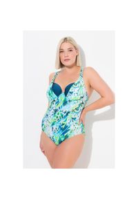 ULLA POPKEN - Damski Strój kąpielowy miękkie miseczki z fiszbinami regulowane ramiączka. Kolekcja: plus size. Kolor: zielony, niebieski, wielokolorowy. Materiał: elastan, poliamid, materiał
