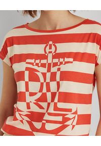Lauren Ralph Lauren - LAUREN BY RALPH LAUREN - Koszulka w paski z logo. Kolor: pomarańczowy. Materiał: dzianina. Wzór: paski. Styl: klasyczny #3