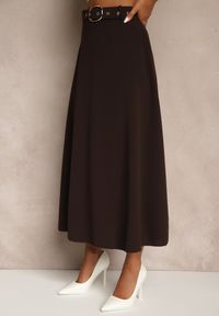 Renee - Brązowa Spódnica o Rozkloszowanym Kroju Melobia. Okazja: na co dzień. Kolor: brązowy. Wzór: gładki, aplikacja. Styl: casual, elegancki #5