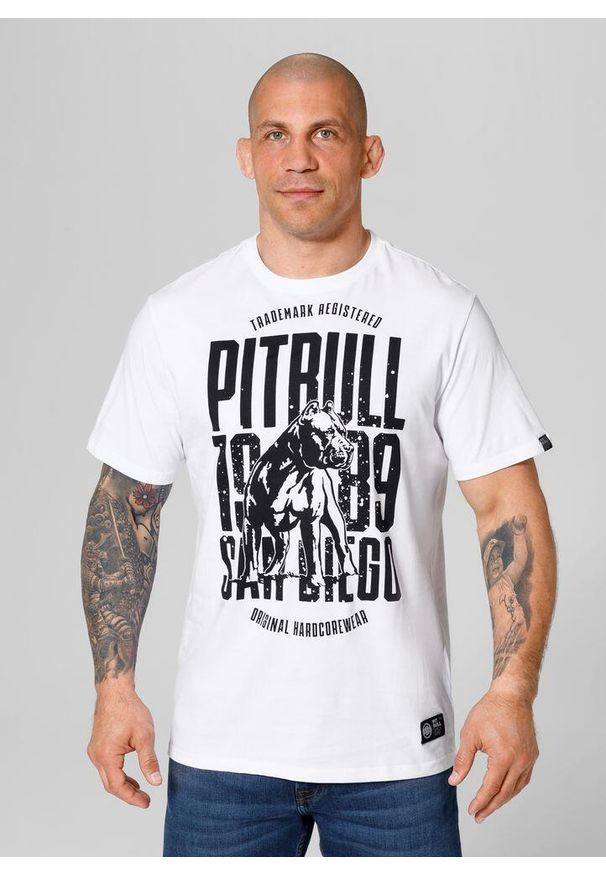 PITBULL - Koszulka męska Pitbull San Diego Dog. Kolor: biały. Sport: turystyka piesza