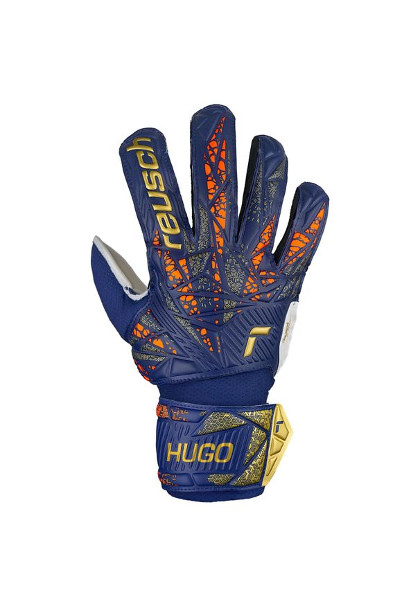 Dziecięce rękawice bramkarskie Reusch Attrakt Solid Hugo. Kolor: niebieski, wielokolorowy, żółty. Sport: piłka nożna