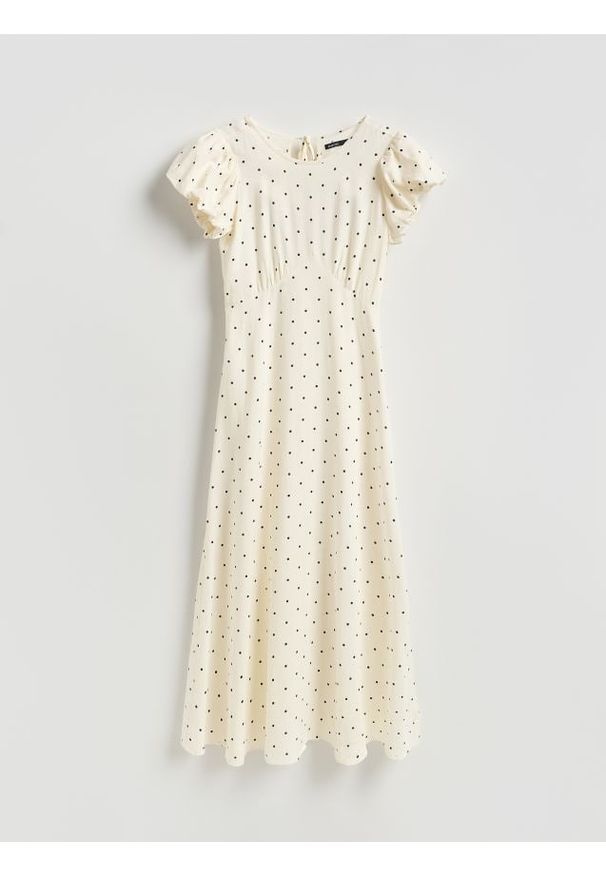 Reserved - Sukienka w groszki - złamana biel. Materiał: wiskoza, tkanina, len. Wzór: grochy. Typ sukienki: proste