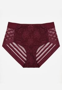 Renee - Bordowe Siateczkowe Majtki Figi High Waist z Koronkowymi Zdobieniami Heylih. Stan: podwyższony. Kolor: czerwony. Materiał: koronka. Wzór: aplikacja #1