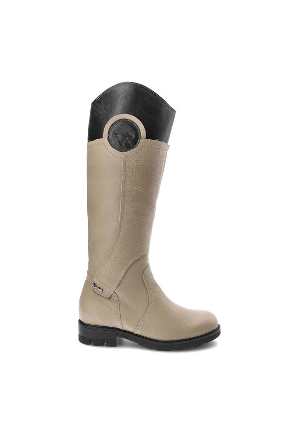 Beżowe Kozaki Karino Damskie Wygodne Obuwie. Zapięcie: zamek. Kolor: beżowy. Materiał: skóra, syntetyk, futro. Sezon: zima. Styl: elegancki