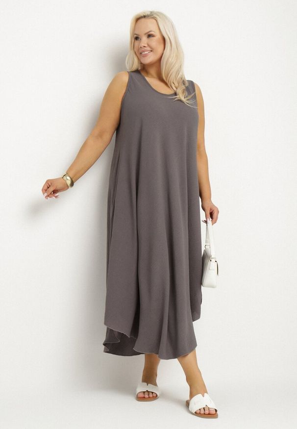 Born2be - Szara Rozkloszowana Sukienka z Bawełną Nairilo. Okazja: na spacer. Kolor: szary. Materiał: bawełna. Sezon: lato. Styl: elegancki, klasyczny