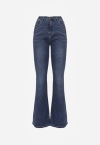 Renee - Niebieskie Jeansy High Waist o Kroju Dzwonów Finvenne. Okazja: na co dzień. Stan: podwyższony. Kolor: niebieski. Wzór: ze splotem. Styl: casual, klasyczny #6