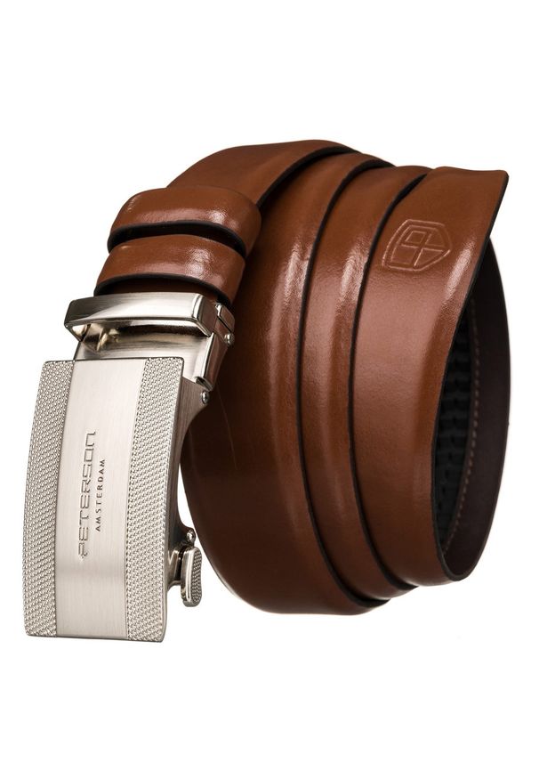Pasek męski Peterson PTN A007 BROWN brązowy. Kolor: brązowy. Materiał: jeans, skóra